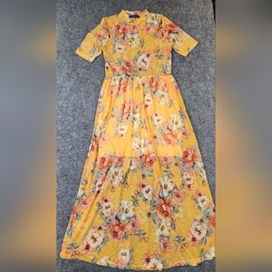 Potters Pot Sheer Mesh Half Sleeve A-Line Floral Multicolor Maxi Dress Size M